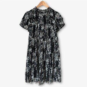 Seasty Tiered Ruffle Ditsy Floral Black Mini Dress Womens Small Boho Cottagecore